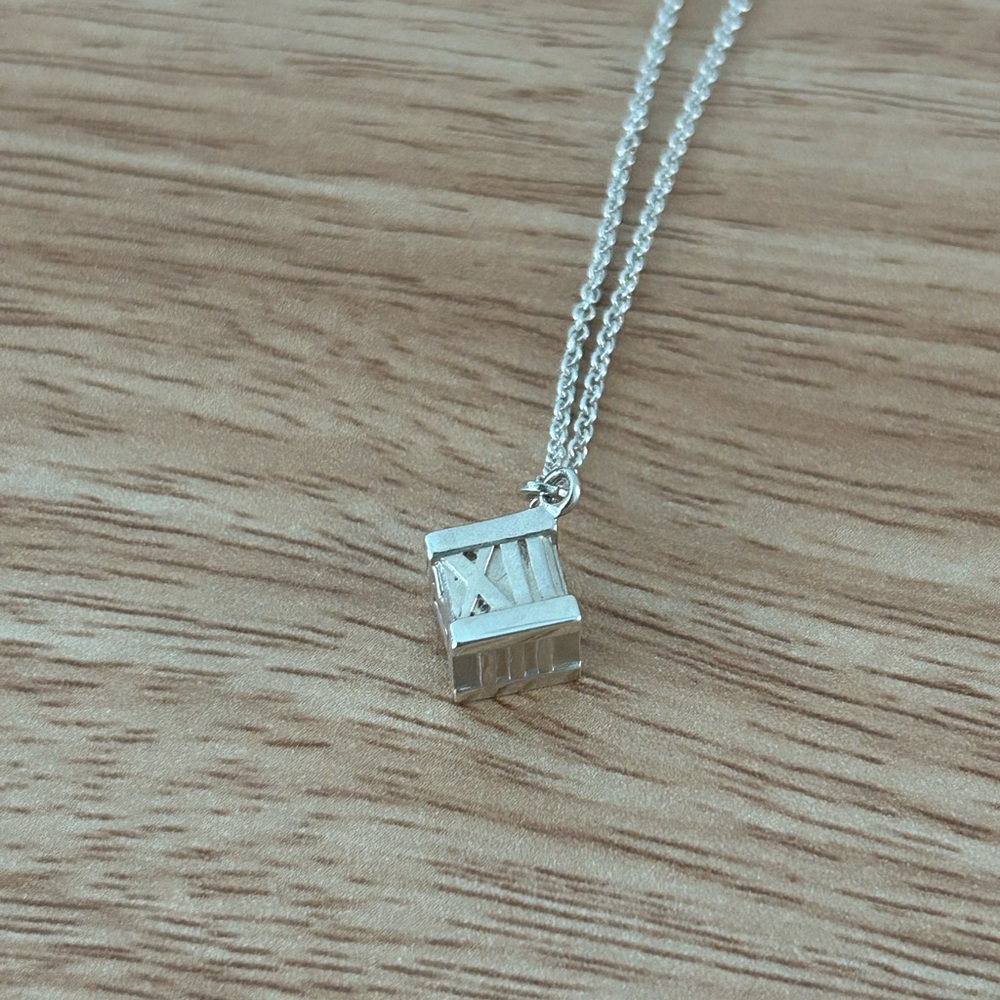 Tiffany Atlas Cube Sterling Silver Roman Numeral Pendant Necklace